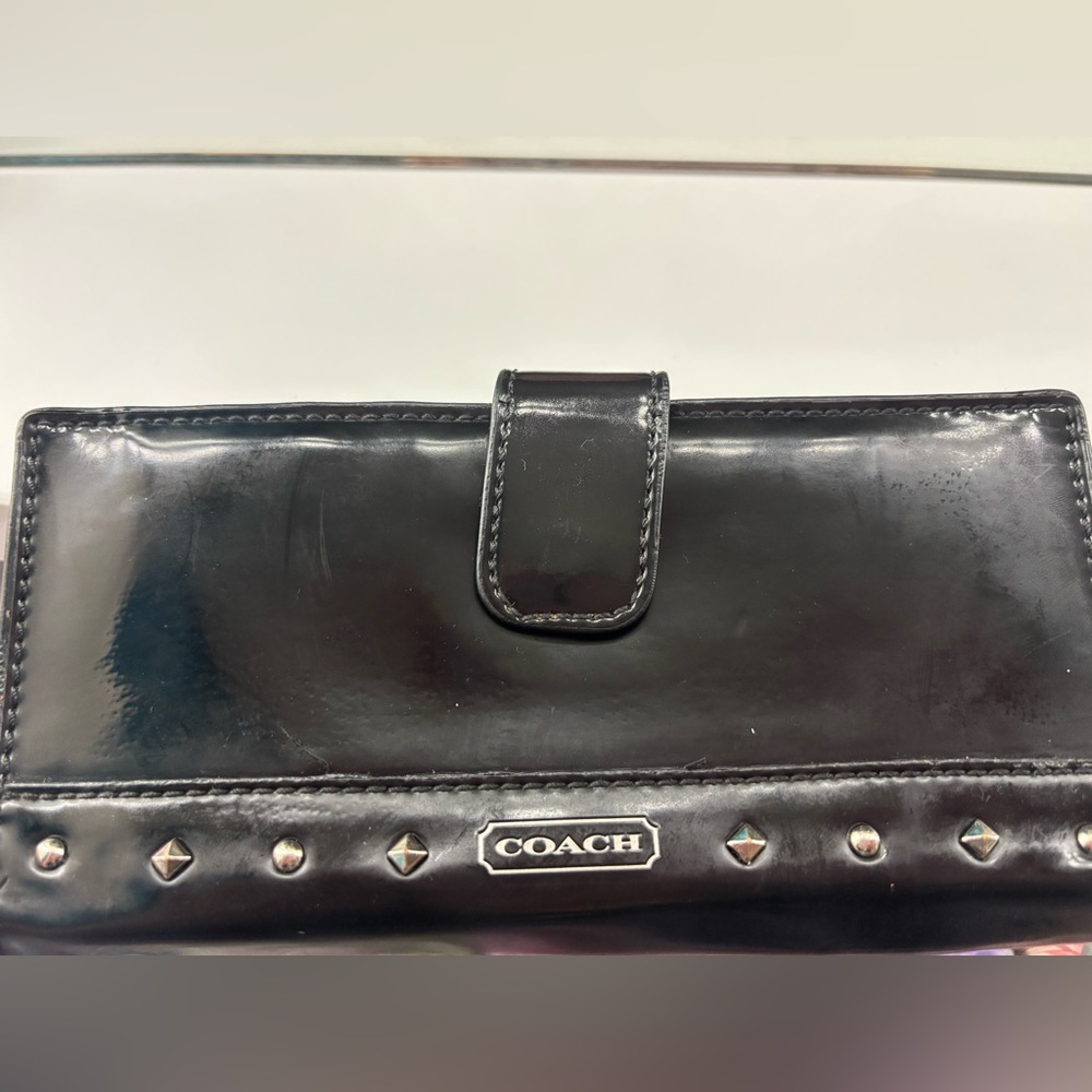Coach Glossy Black Leather Clutch